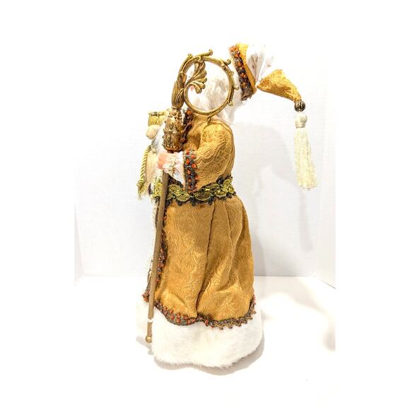 Gold Victorian Santa Standing 16.5" Bag of Gifts Staff Boots Orange Beaded Trim - Picture 3 of 16